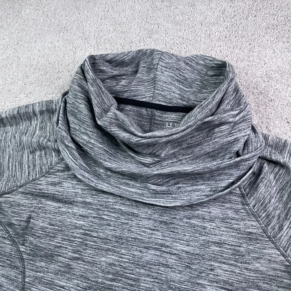 LL Bean Sweatshirt Womens Medium Grey Heathered Cozy Cowl Neck Thumbholes